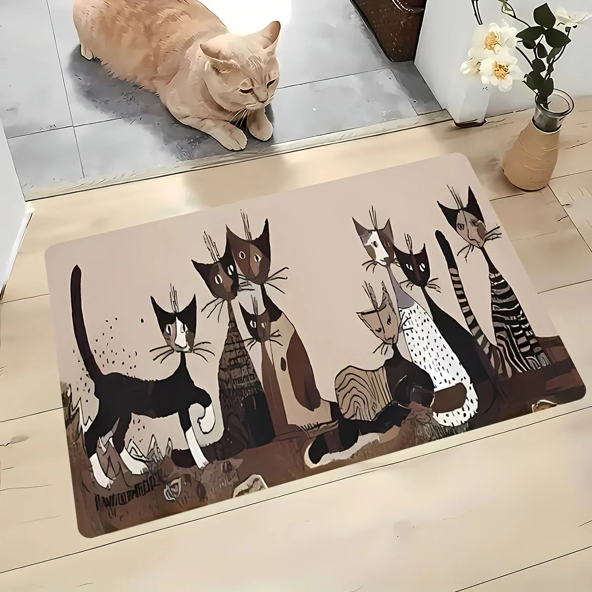 Cartoon Cat Kitchen Rug, Waterproof Anti-Slip Printed Polyester Mat with PVC Backing, Fade-Resistant Indoor or Outdoor Sizes - product view 1