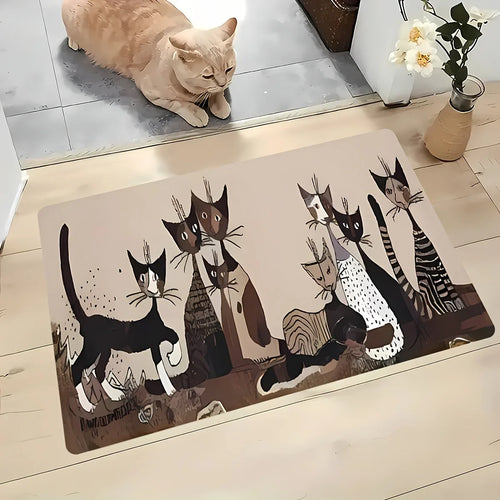 Cartoon Cat Kitchen Rug, Waterproof Anti-Slip Printed Polyester Mat with PVC Backing, Fade-Resistant Indoor or Outdoor Sizes - product view 1