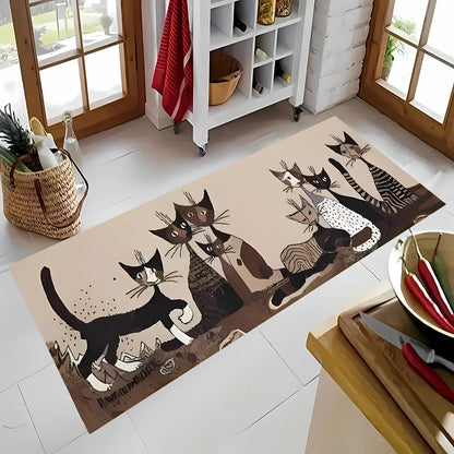 Cartoon Cat Kitchen Rug, Waterproof Anti-Slip Printed Polyester Mat with PVC Backing, Fade-Resistant Indoor or Outdoor Sizes - product view 2