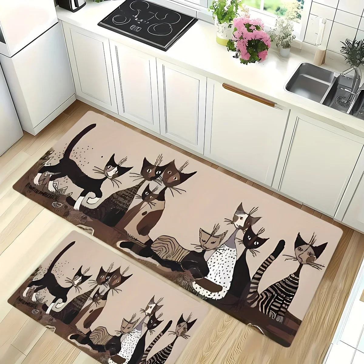 Cartoon Cat Kitchen Rug, Waterproof Anti-Slip Printed Polyester Mat with PVC Backing, Fade-Resistant Indoor or Outdoor Sizes - product view 4