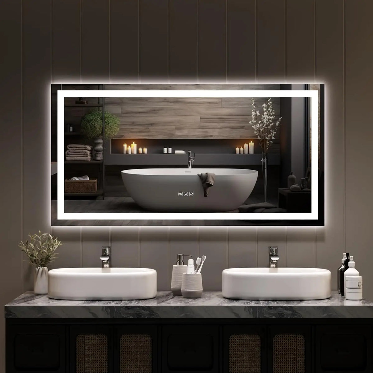 LED Bathroom Mirror, Front and Back Lighting, Stepless Dimming, 3 Color Temperatures, Anti-Fog Aluminum Wall Mount - product view 1
