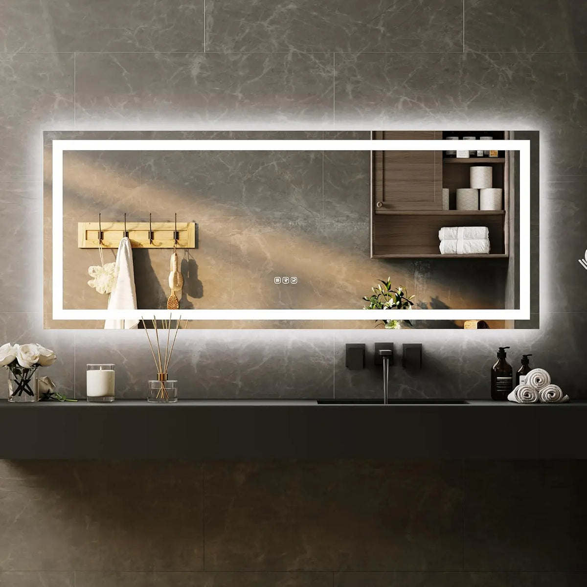 LED Bathroom Mirror, Front and Back Lighting, Stepless Dimming, 3 Color Temperatures, Anti-Fog Aluminum Wall Mount - product view 2
