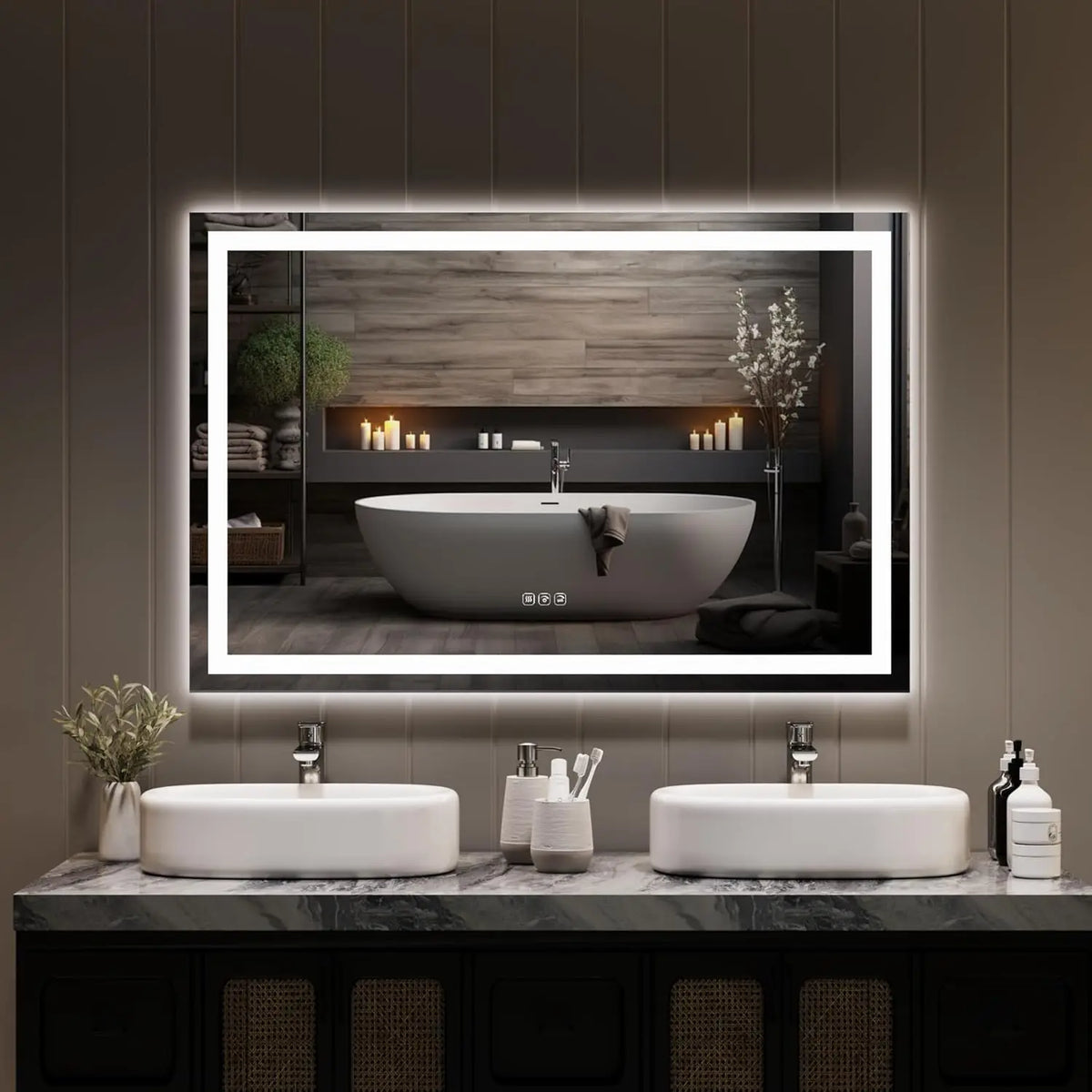 LED Bathroom Mirror, Front and Back Lighting, Stepless Dimming, 3 Color Temperatures, Anti-Fog Aluminum Wall Mount - product view 4