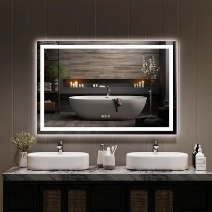 LED Bathroom Mirror, Front and Back Lighting, Stepless Dimming, 3 Color Temperatures, Anti-Fog Aluminum Wall Mount - product view 4