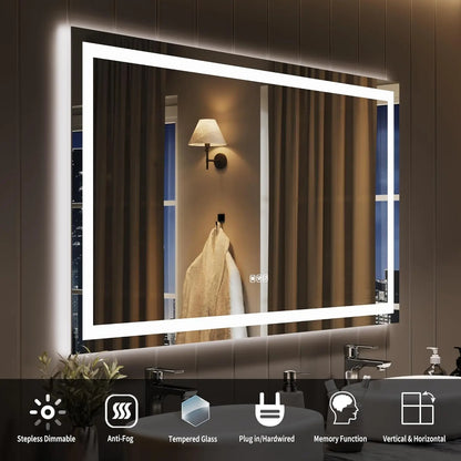 LED Bathroom Mirror, Front and Back Lighting, Stepless Dimming, 3 Color Temperatures, Anti-Fog Aluminum Wall Mount - product view 6