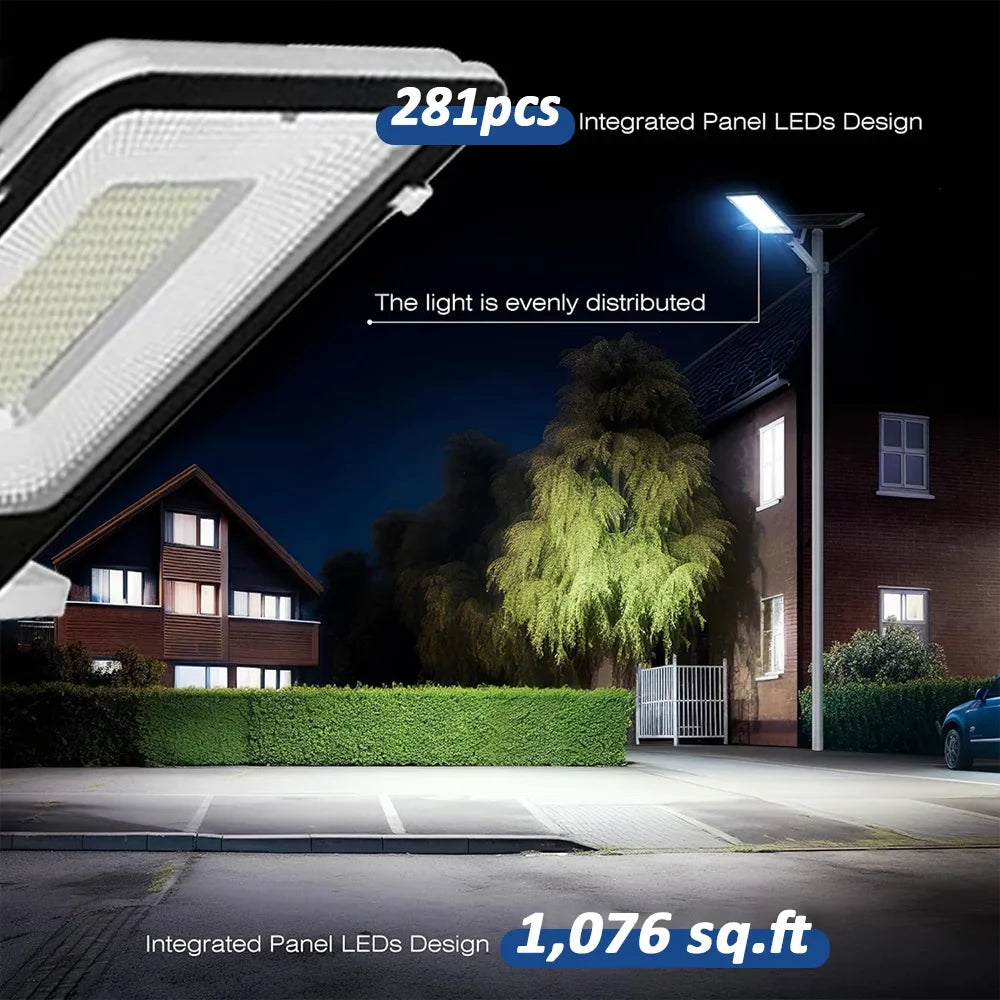 Solar Flood Light, 281-LED Outdoor Security Lamp with 8000mAh Battery, Remote Control, Auto On/Off and 8-12 Hour Runtime - product view 5