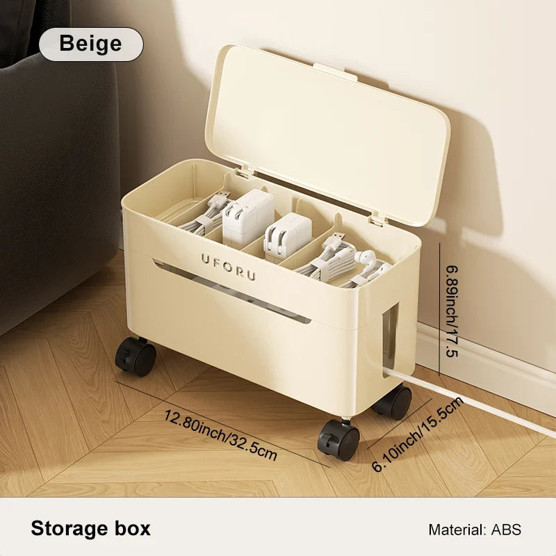 Cable Storage Box with Lid, Desktop Charging Cable Organizer with Compartments for Data Cables and Accessories - product view 1