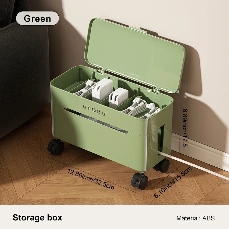 Cable Storage Box with Lid, Desktop Charging Cable Organizer with Compartments for Data Cables and Accessories - product view 3