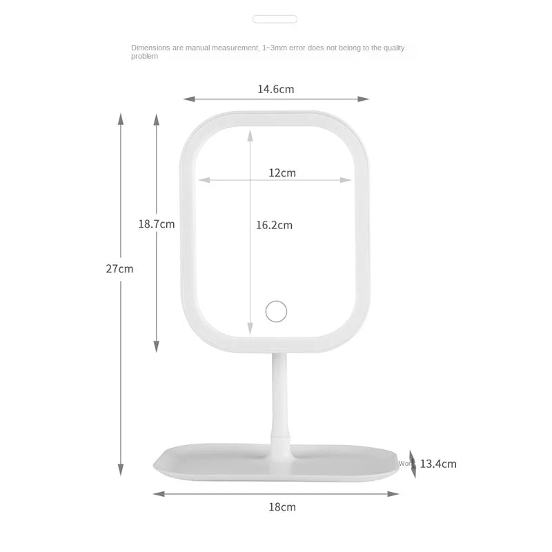 Framed Glass Vanity Mirror, Desktop LED Makeup Mirror with Touch Control and 3-Color Lighting in White - product view 6