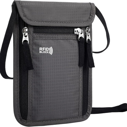 RFID-Blocking Travel Wallet, Passport Holder and Family Document Organizer with Neck Strap, Black, Grey, Purple or Blue - product view 2
