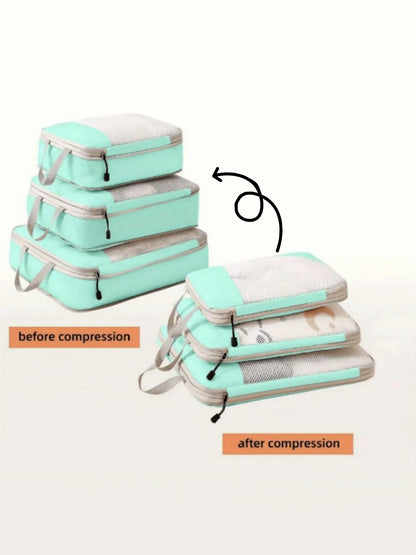 Expandable Packing Cubes, 3-Piece Polyester Travel Storage Set in Lake Blue, Black, Grey or Beige - product view 1