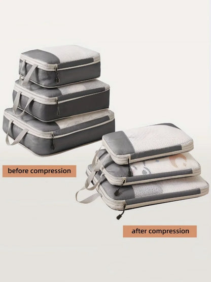Expandable Packing Cubes, 3-Piece Polyester Travel Storage Set in Lake Blue, Black, Grey or Beige - product view 3