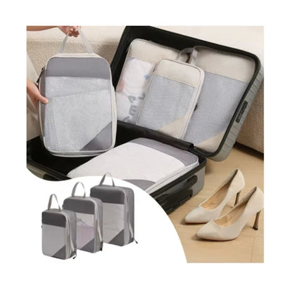 Expandable Packing Cubes, 3-Piece Polyester Travel Storage Set in Lake Blue, Black, Grey or Beige - product view 6