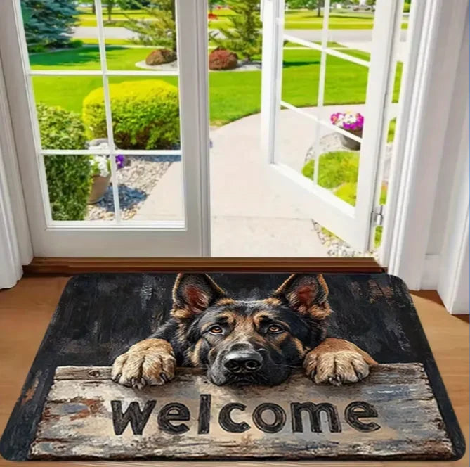 Black Dog-Themed Welcome Door Mat, 100% Polyester Cartoon Paw Print Rug, Anti-Slip Modern Floor Mat in 3 Sizes - product view 1