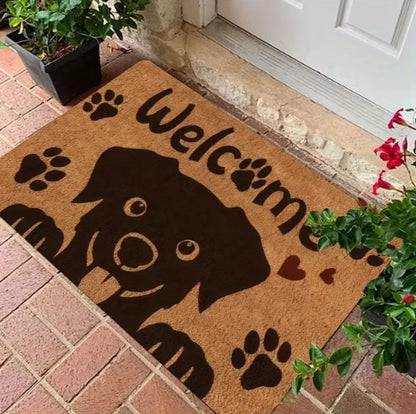 Black Dog-Themed Welcome Door Mat, 100% Polyester Cartoon Paw Print Rug, Anti-Slip Modern Floor Mat in 3 Sizes - product view 2