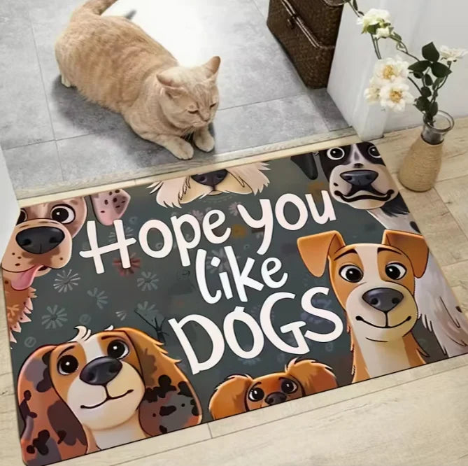Black Dog-Themed Welcome Door Mat, 100% Polyester Cartoon Paw Print Rug, Anti-Slip Modern Floor Mat in 3 Sizes - product view 4