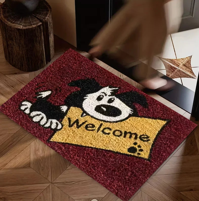 Black Dog-Themed Welcome Door Mat, 100% Polyester Cartoon Paw Print Rug, Anti-Slip Modern Floor Mat in 3 Sizes - product view 6