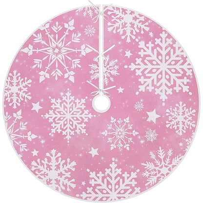 Pink Snowflake Christmas Tree Skirt, Cloth Round Tree Base Cover, 60–120 cm Diameter for Holiday Décor - product view 1