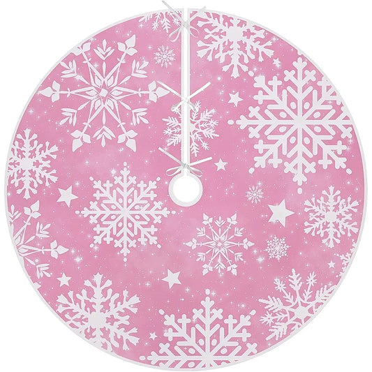 Pink Snowflake Christmas Tree Skirt, Cloth Round Tree Base Cover, 60–120 cm Diameter for Holiday Décor - product view 1