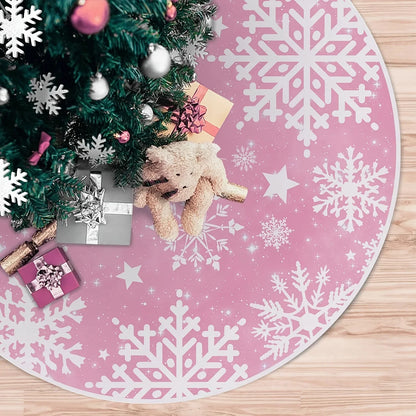 Pink Snowflake Christmas Tree Skirt, Cloth Round Tree Base Cover, 60–120 cm Diameter for Holiday Décor - product view 2