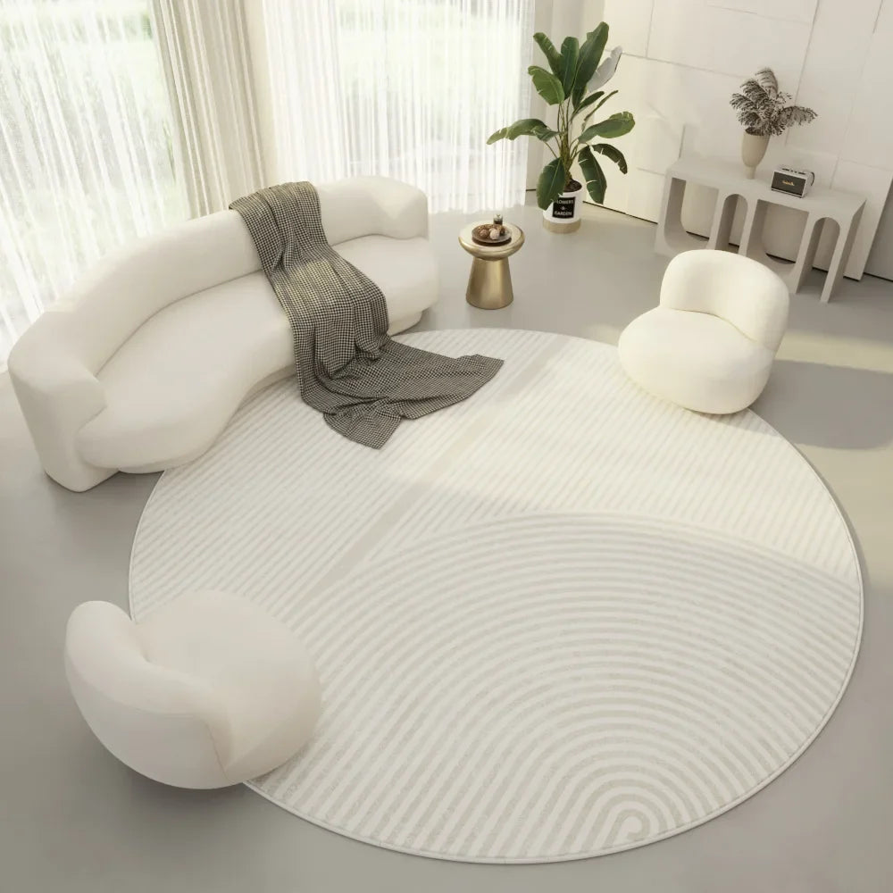 Round Rug, Geometric Stripe Pattern, Modern Machine-Made Polyester Mat with PP Backing for Bedroom, Bathroom and Office - product view 2