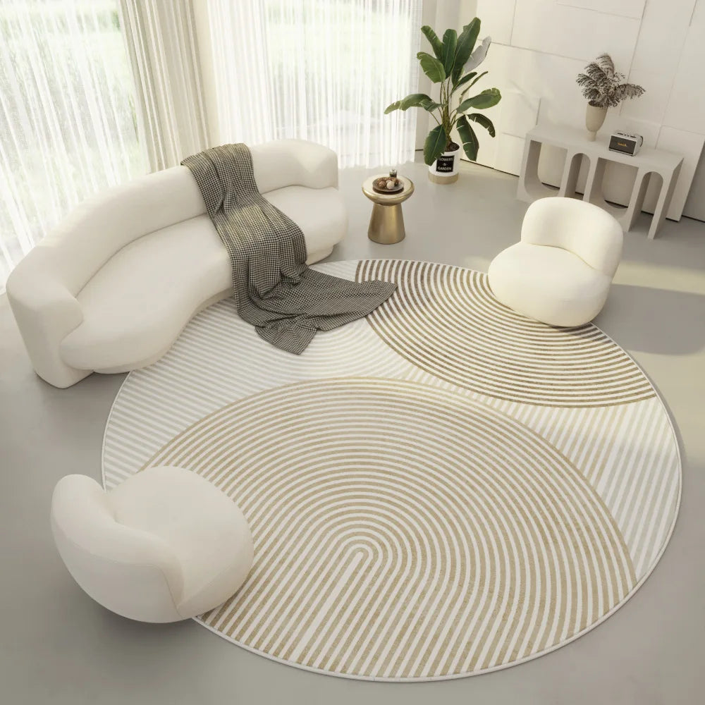 Round Rug, Geometric Stripe Pattern, Modern Machine-Made Polyester Mat with PP Backing for Bedroom, Bathroom and Office - product view 4
