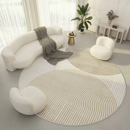 Round Rug, Geometric Stripe Pattern, Modern Machine-Made Polyester Mat with PP Backing for Bedroom, Bathroom and Office - product view 4