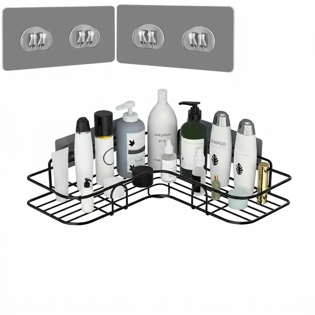 Corner Shower Shelf, Bathroom Toiletry Storage Rack in Stainless Steel, White or Black - product view 2