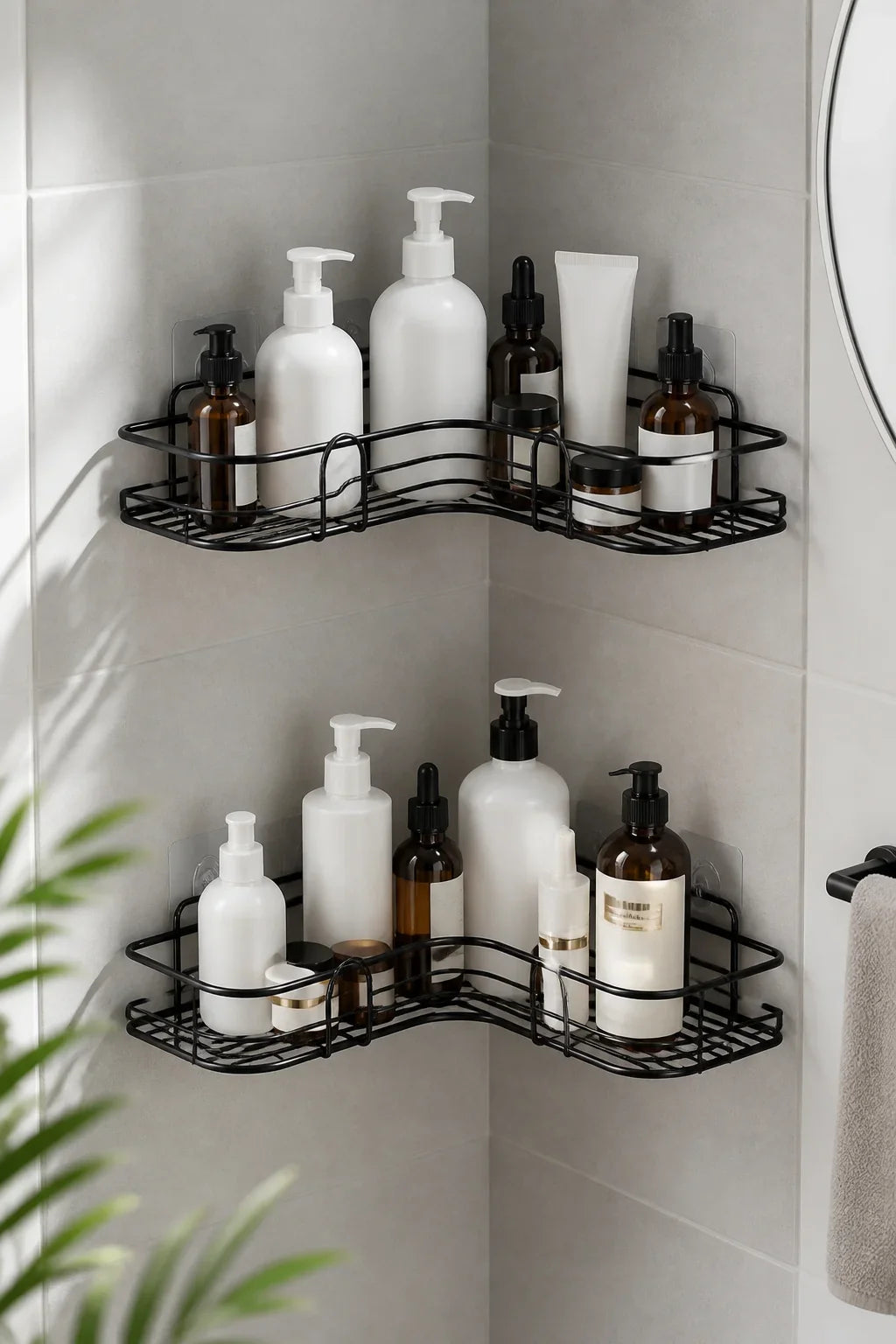 Corner Shower Shelf, Bathroom Toiletry Storage Rack in Stainless Steel, White or Black - product view 6