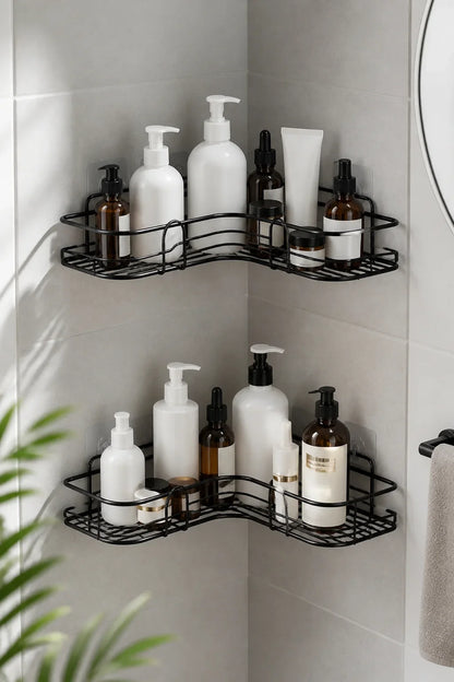 Corner Shower Shelf, Bathroom Toiletry Storage Rack in Stainless Steel, White or Black - product view 6