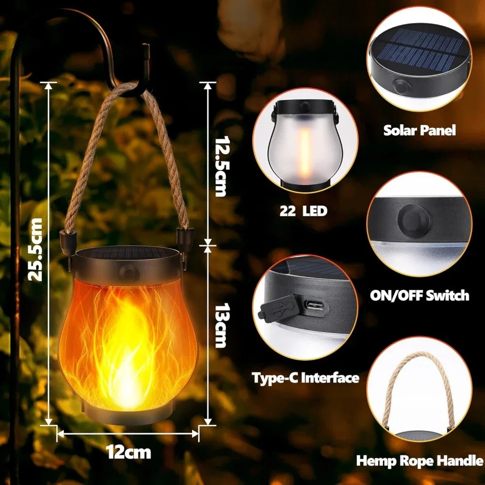 Solar Flickering Flame Lantern, ABS Hanging or Tabletop LED Light, 2 Lighting Modes for Patio, Garden and Outdoor Gatherings - product view 3