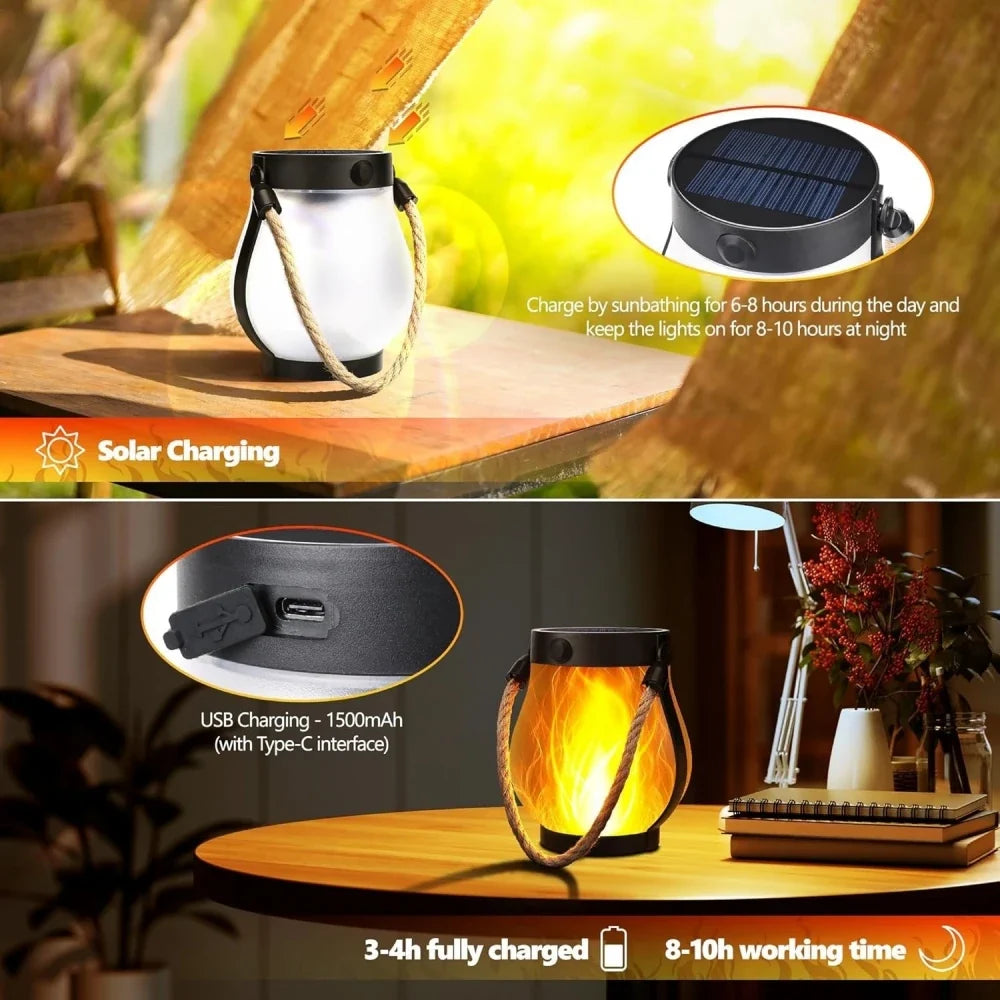 Solar Flickering Flame Lantern, ABS Hanging or Tabletop LED Light, 2 Lighting Modes for Patio, Garden and Outdoor Gatherings - product view 5