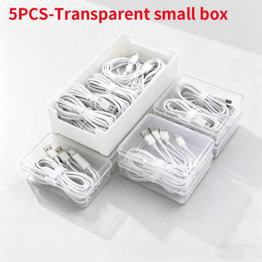 5-Piece Cable Storage Box Set, Durable Plastic Cord Organizer for Mobile Devices and Charging Accessories - product view 1