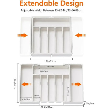 Adjustable Pantry Organizer Tray, Expandable Plastic Cutlery Drawer Organizer for Spoons, Forks, Knives and Utensils - product view 4