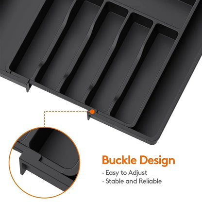 Adjustable Pantry Organizer Tray, Expandable Plastic Cutlery Drawer Organizer for Spoons, Forks, Knives and Utensils - product view 6