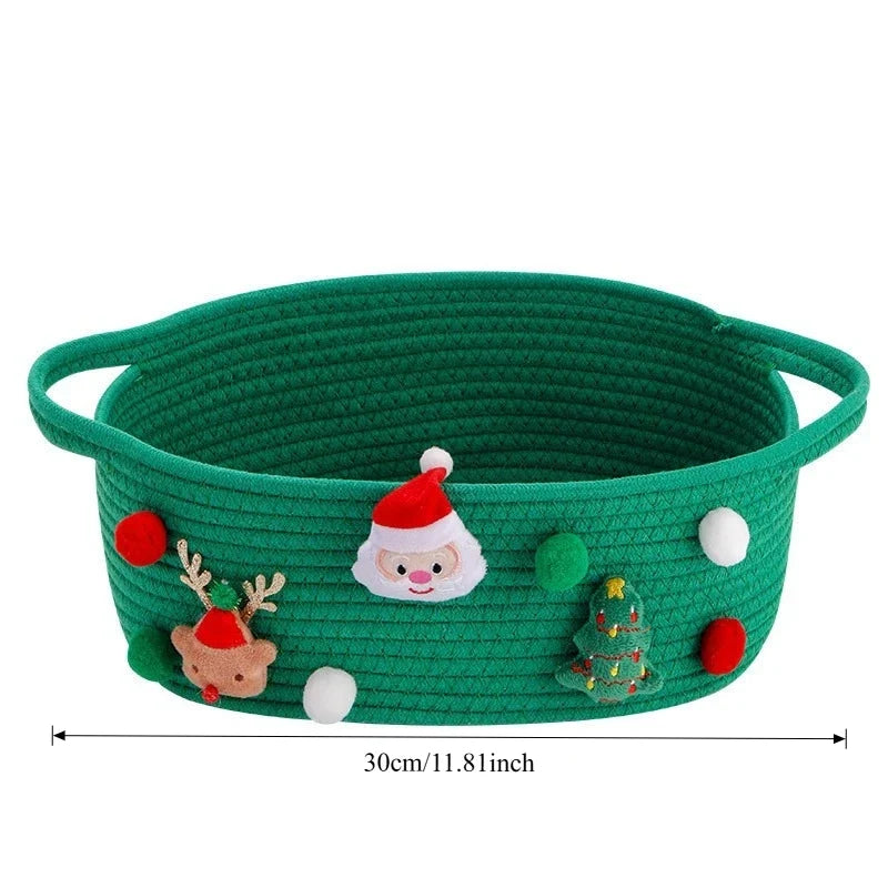 Fabric Decorative Storage Basket, Open-Top Art Deco Organizer for Christmas Tree Décor, Gifts and Candy, Green or Red - product view 1