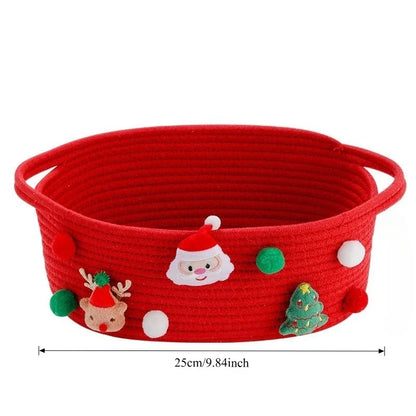 Fabric Decorative Storage Basket, Open-Top Art Deco Organizer for Christmas Tree Décor, Gifts and Candy, Green or Red - product view 6