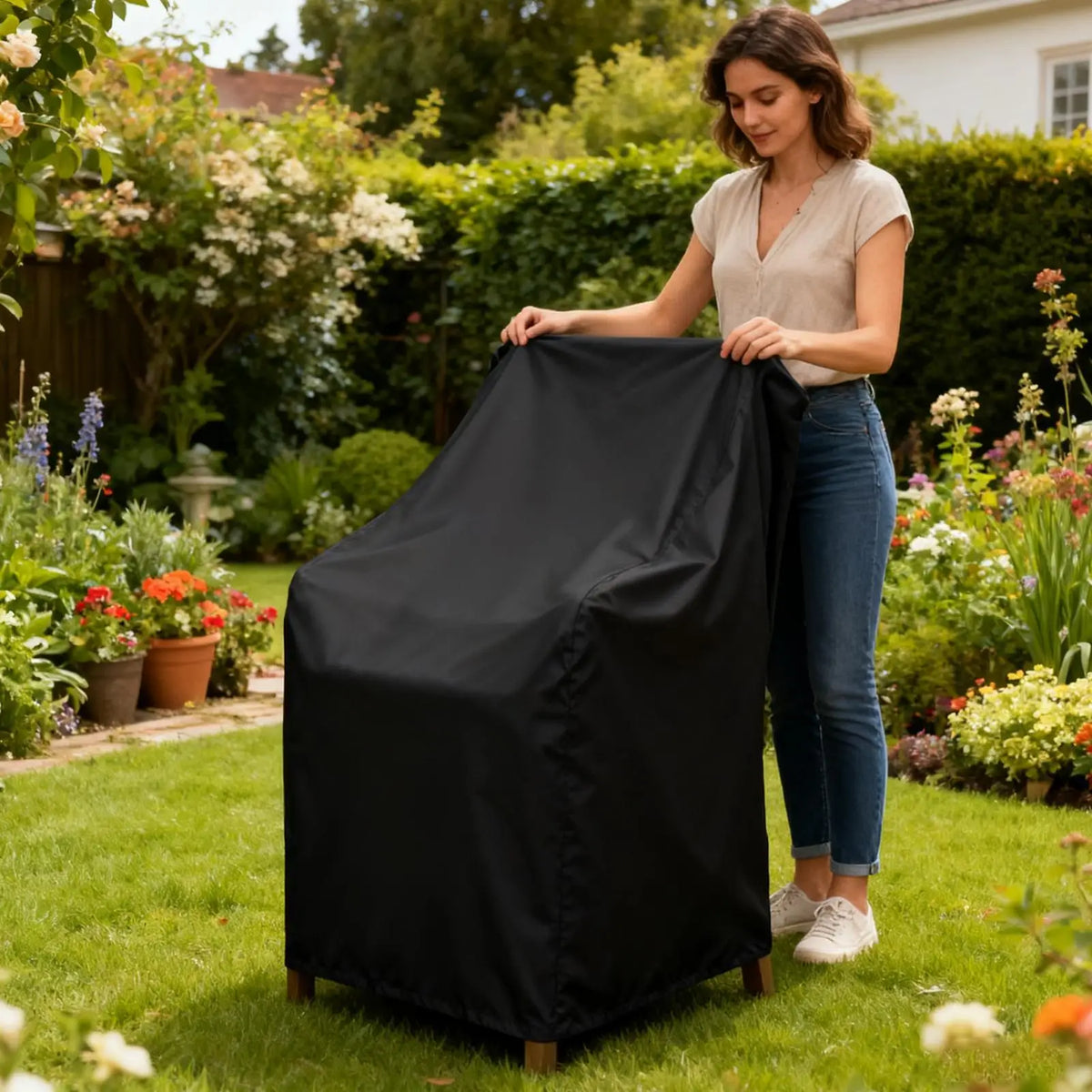Patio Furniture Cover, Waterproof Polyester Garden Chair Protector, Adjustable Drawstring and Buckle, 65 × 65 cm - product view 5