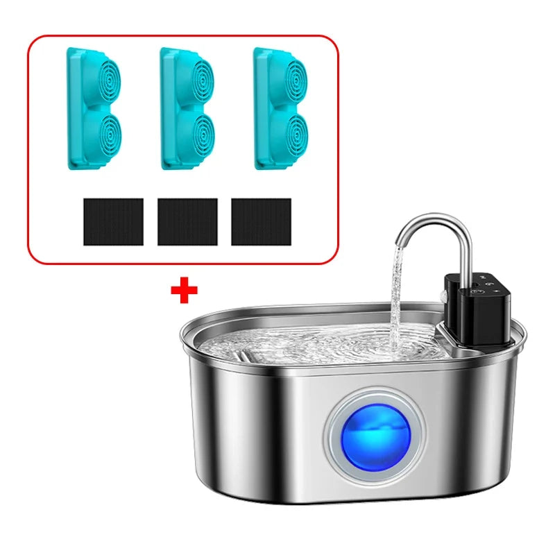 Stainless Steel Pet Water Fountain, Battery Powered Automatic Drinking Fountain with 4000mAh and Filter Options - product view 3