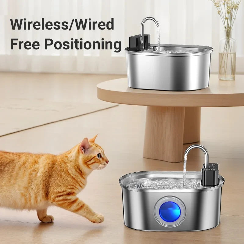 Stainless Steel Pet Water Fountain, Battery Powered Automatic Drinking Fountain with 4000mAh and Filter Options - product view 5