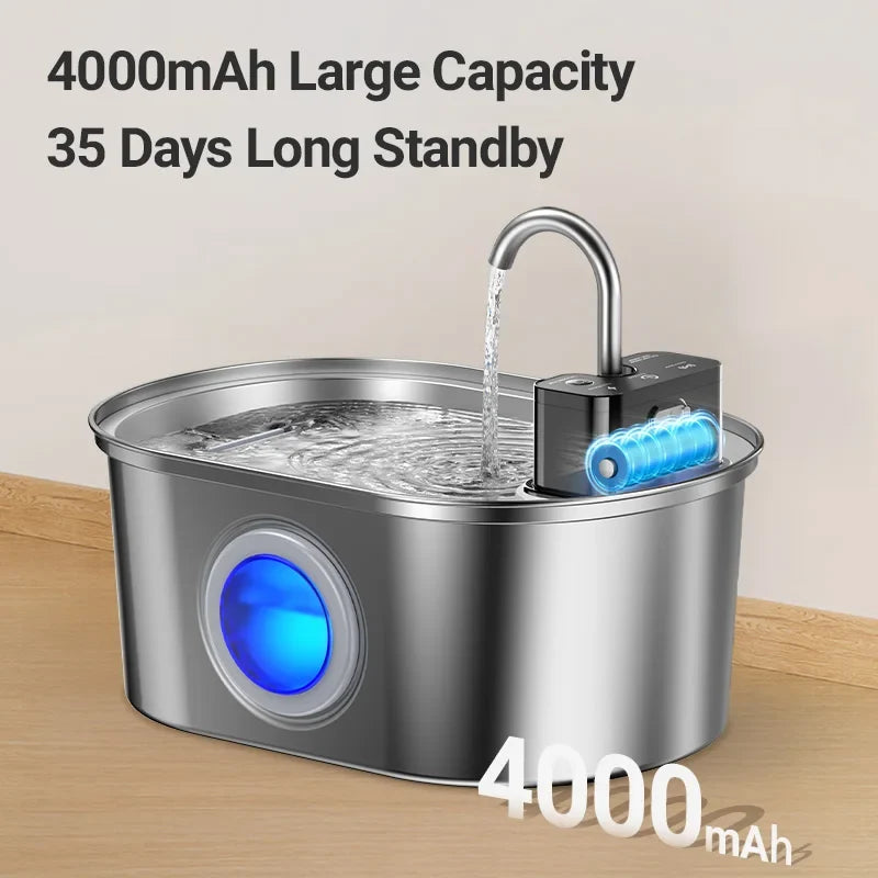 Stainless Steel Pet Water Fountain, Battery Powered Automatic Drinking Fountain with 4000mAh and Filter Options - product view 6