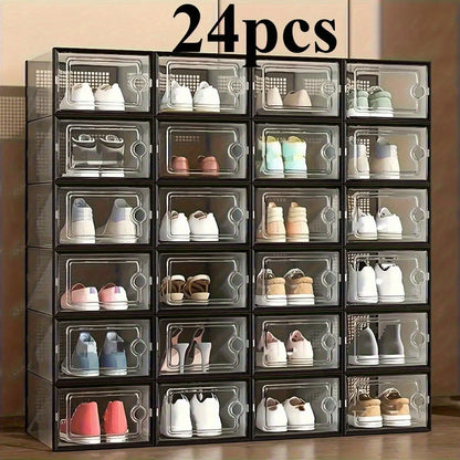 Stackable Shoe Storage Box, Transparent Front-Opening Design with Lid, 24-Piece Combination, ABS Frame for Home Organization - product view 1