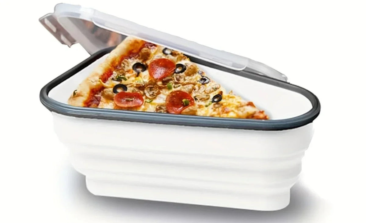 Silicone Pizza Storage Container, Collapsible Leftover Organizer with 5 Microwavable Trays, Snap-On Lid, White - product view 1