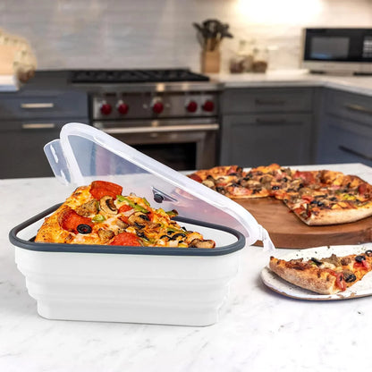 Silicone Pizza Storage Container, Collapsible Leftover Organizer with 5 Microwavable Trays, Snap-On Lid, White - product view 3