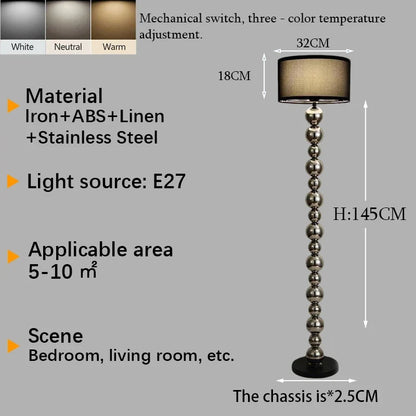 Modern LED Floor Lamp, Touch Switch, E27 Bulb Included, Three Color Temperatures, AC Powered, Black Metal Design - product view 1