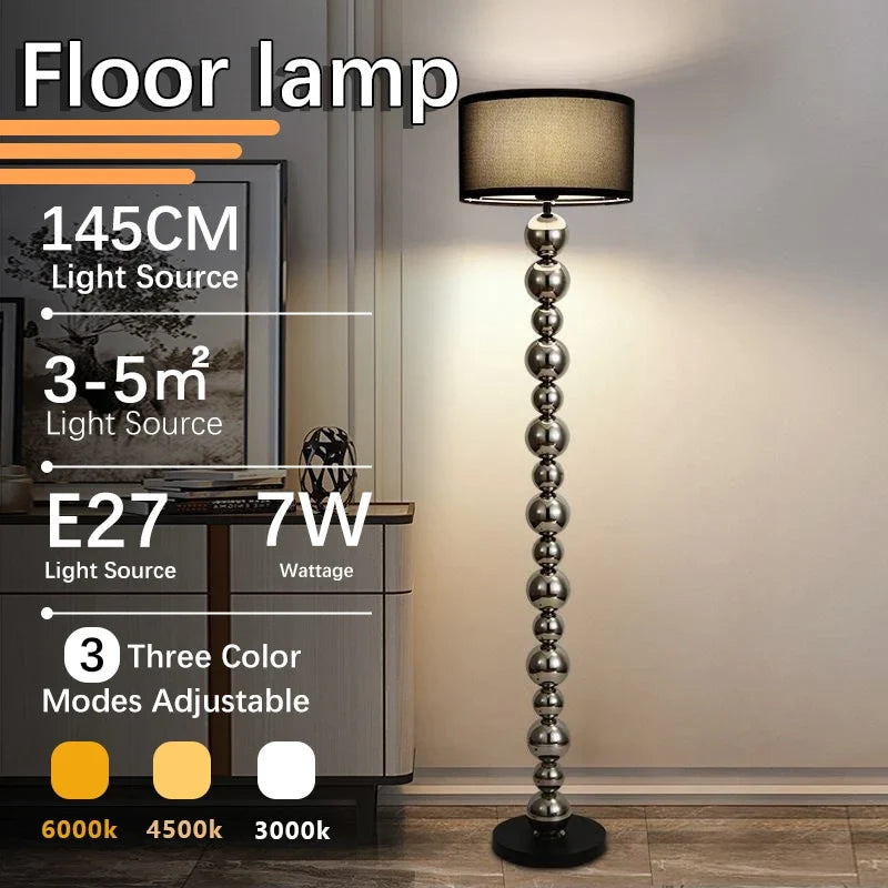 Modern LED Floor Lamp, Touch Switch, E27 Bulb Included, Three Color Temperatures, AC Powered, Black Metal Design - product view 2