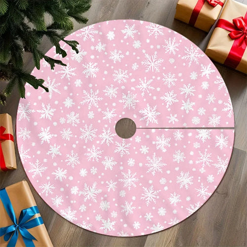 Pink Christmas Tree Skirt, Snowflake Pattern with Center Bow, Non-Woven Fabric, 60–120 cm Diameter Options - product view 1