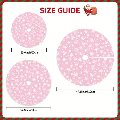 Pink Christmas Tree Skirt, Snowflake Pattern with Center Bow, Non-Woven Fabric, 60–120 cm Diameter Options - product view 3