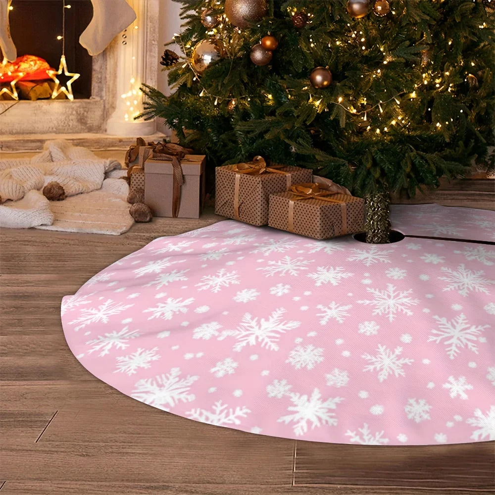 Pink Christmas Tree Skirt, Snowflake Pattern with Center Bow, Non-Woven Fabric, 60–120 cm Diameter Options - product view 5