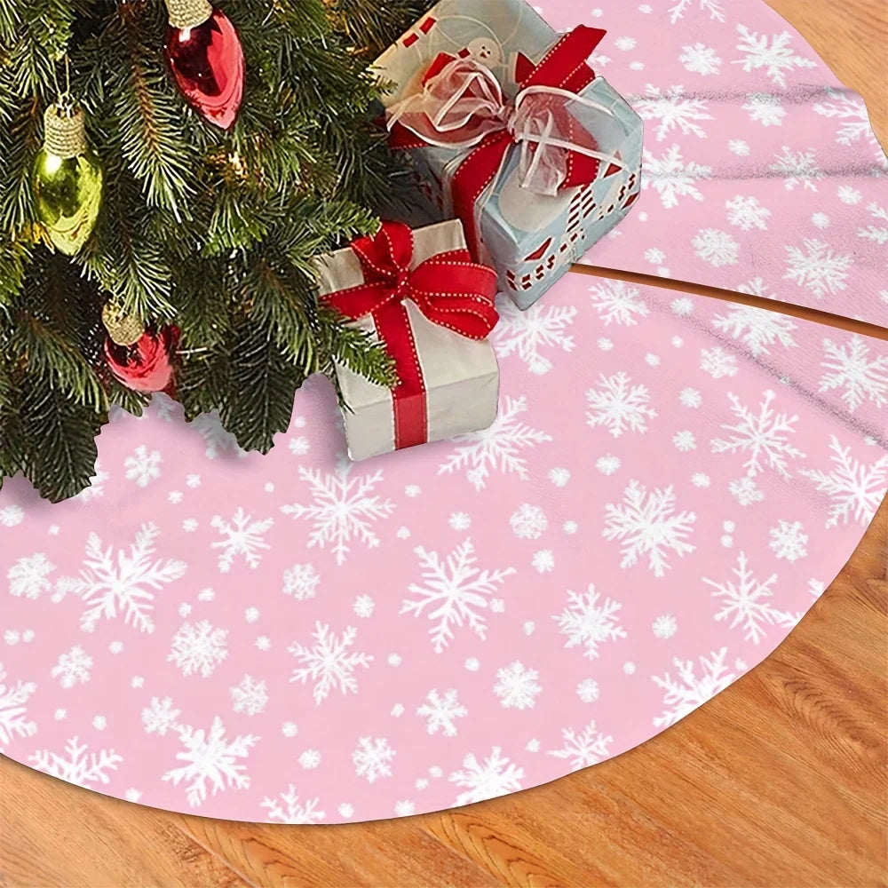 Pink Christmas Tree Skirt, Snowflake Pattern with Center Bow, Non-Woven Fabric, 60–120 cm Diameter Options - product view 6